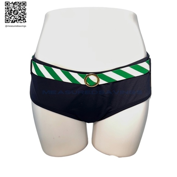 Size Large NWT Navy and Kelly Green Belted Bikini Bottoms by Anne Cole Signature - Picture 1 of 8
